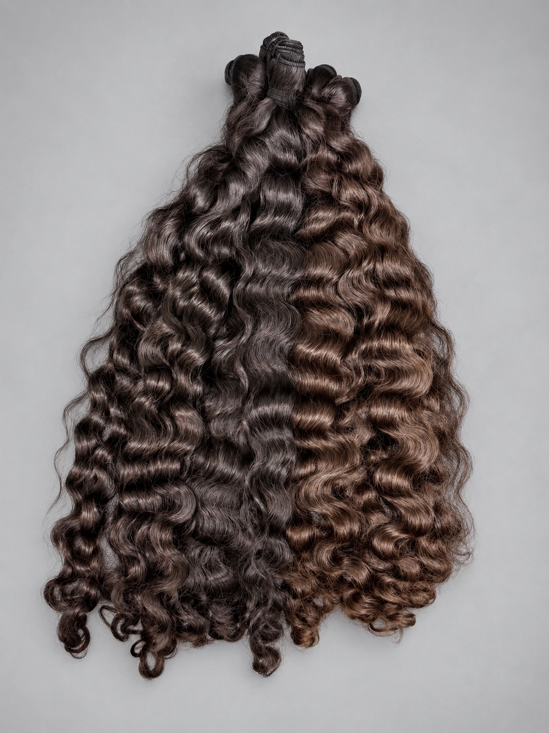 Raw Indian Curly bundles, springy defined curl pattern